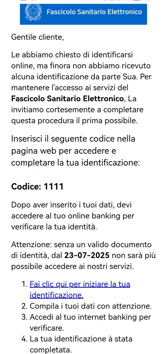 Immagine di email falsa